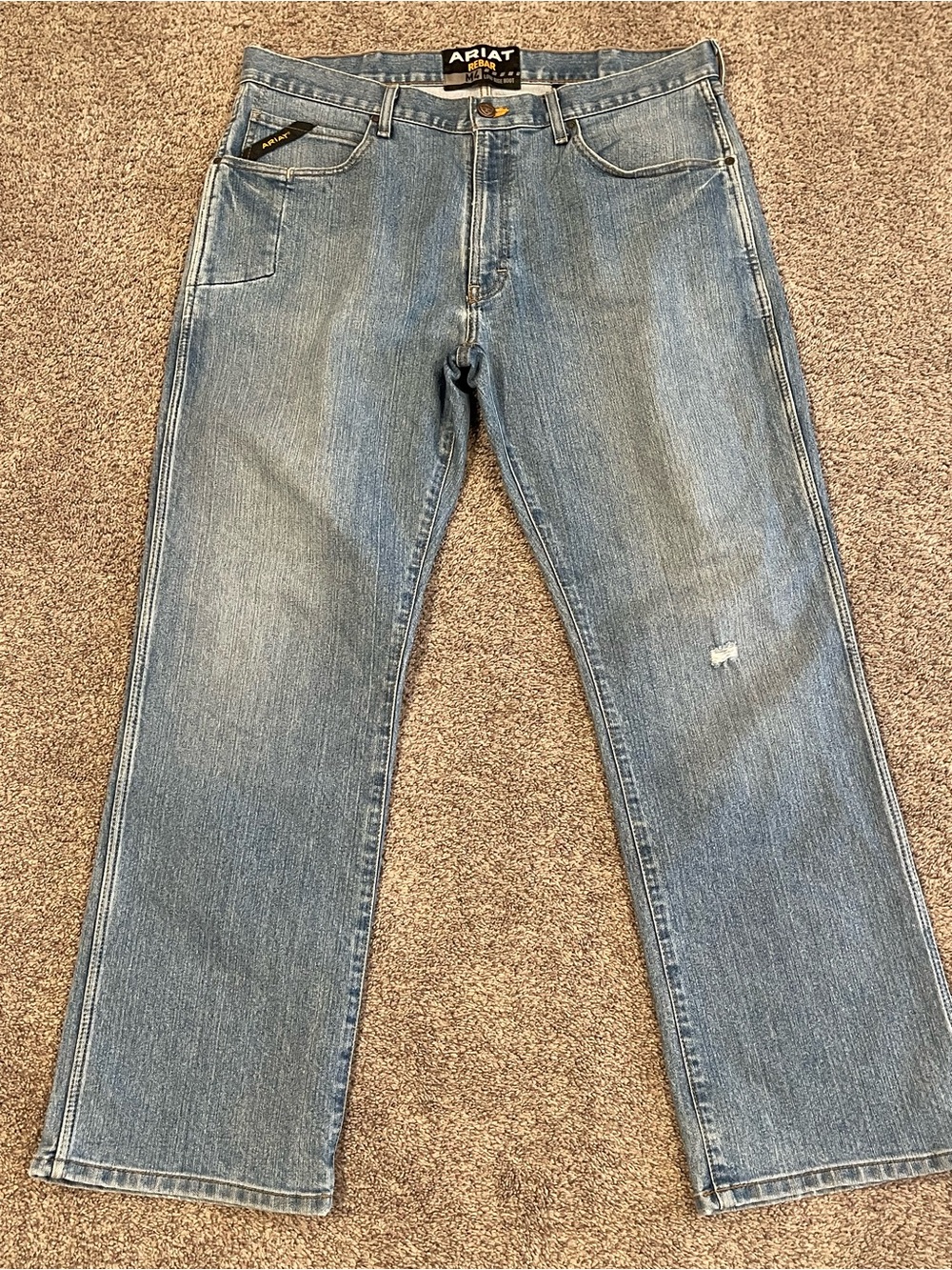 Ariat Rebar M4 Low Rise Boot Jeans Mens 36x30 Light Wash Stretch Denim